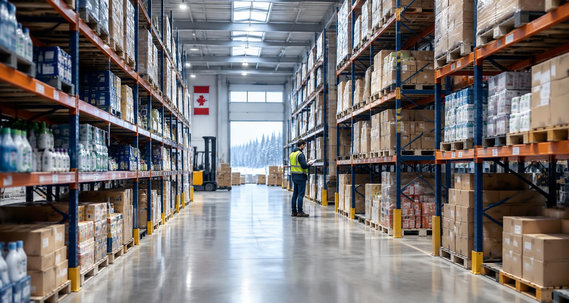 Ebis Distributions wholesale warehouse aisle in Hamilton, Ontario